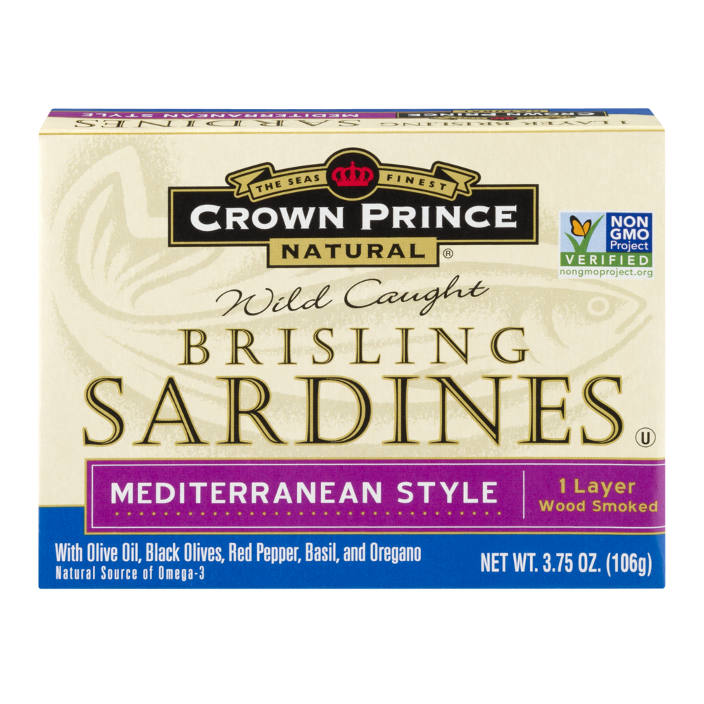 slide 1 of 2, Crown Prince Natural Sardines, Brisling, Mediterranean Style, 3.75 oz
