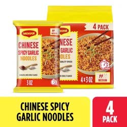 Maggi Chinese Spicy Garlic Noodles, Instant Noodles, 3 min, Medium Spicy, 4PK