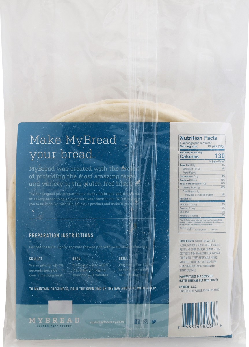slide 6 of 8, Mybread Flatbread Pita, Original, Gluten Free, 13.9 oz
