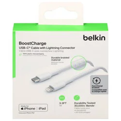 Belkin BoostCharge 3.3 Feet USB-C Cable with Lightning Connector 1 ea