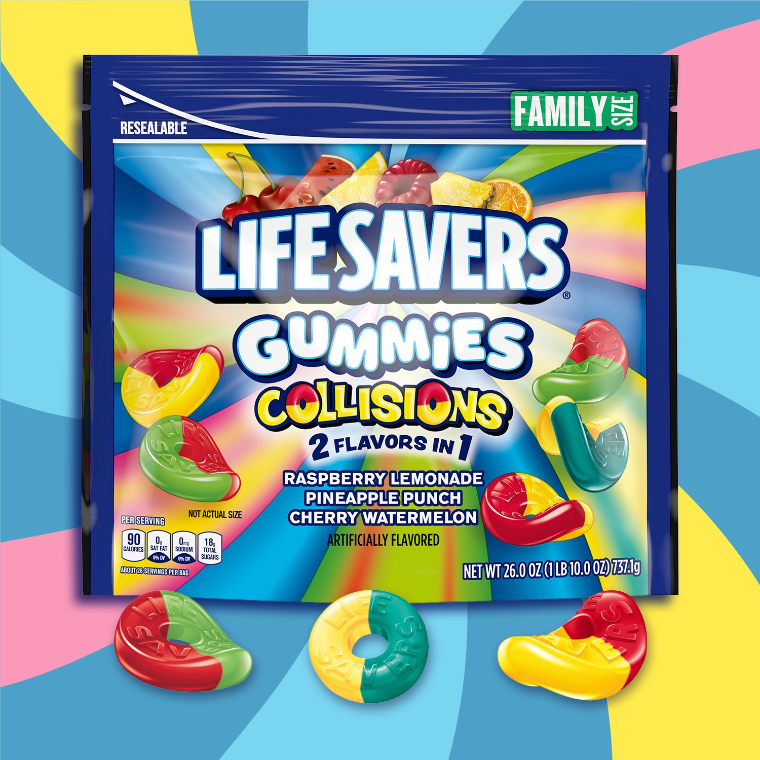 slide 2 of 8, LIFE SAVERS Collisions Gummy Candy, Family Size, 26 oz Bag, 26 oz