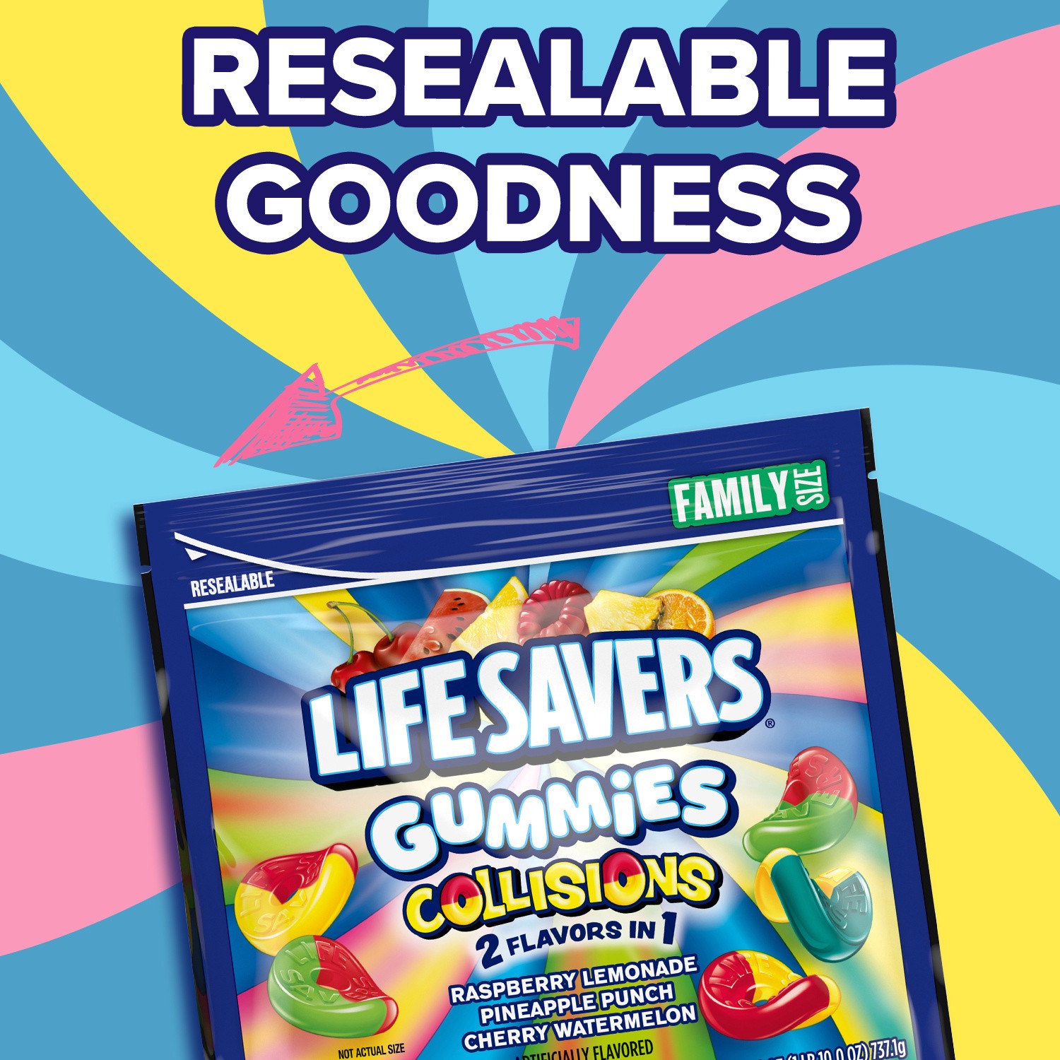 slide 5 of 8, LIFE SAVERS Collisions Gummy Candy, Family Size, 26 oz Bag, 26 oz