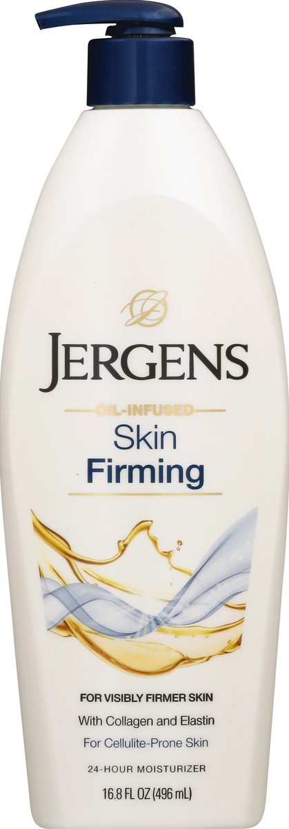 slide 7 of 9, Jergens Skin Firming Body Lotion for Dry to Extra Dry Skin, Skin Tightening Cream with Collagen and Elastin, Instantly Moisturizes Dry Skin, Dermatologist Tested, Hydralucence Blend Formula, 16.8 oz, 16.80 fl oz