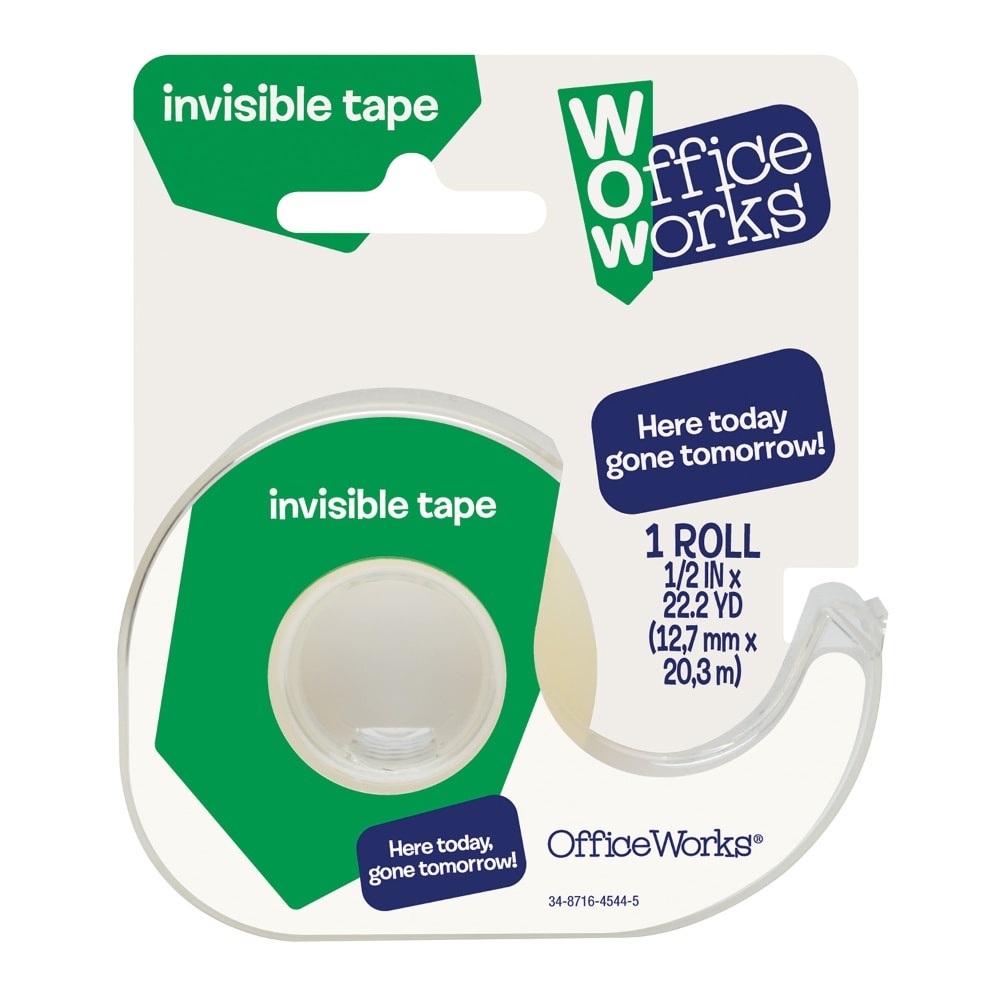 slide 1 of 1, Officeworks Office Works Invisible Tape - Clear, 0.5 in x 22.2 yd