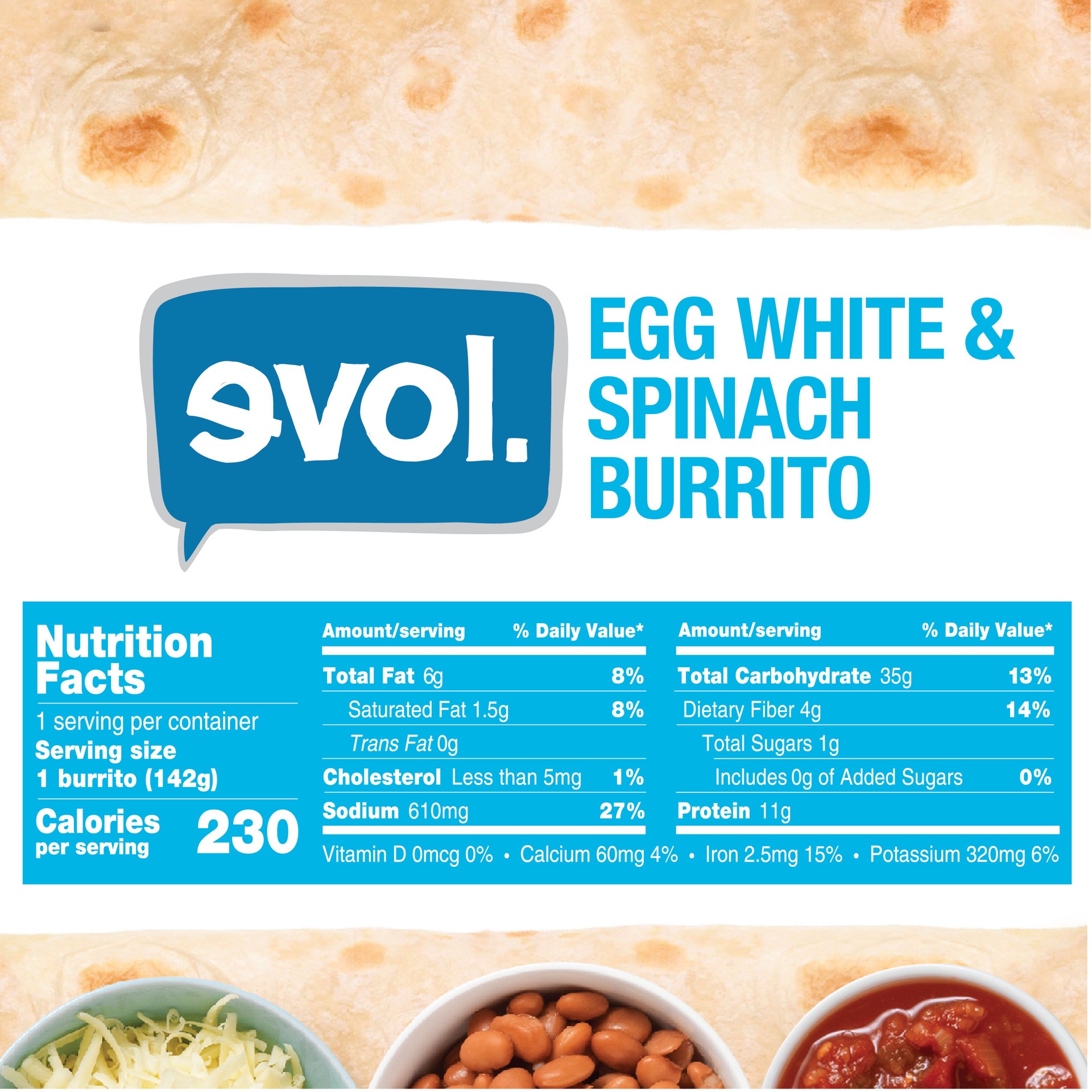slide 5 of 5, EVOL Egg White & Spinach Burrito 5 oz, 5 oz