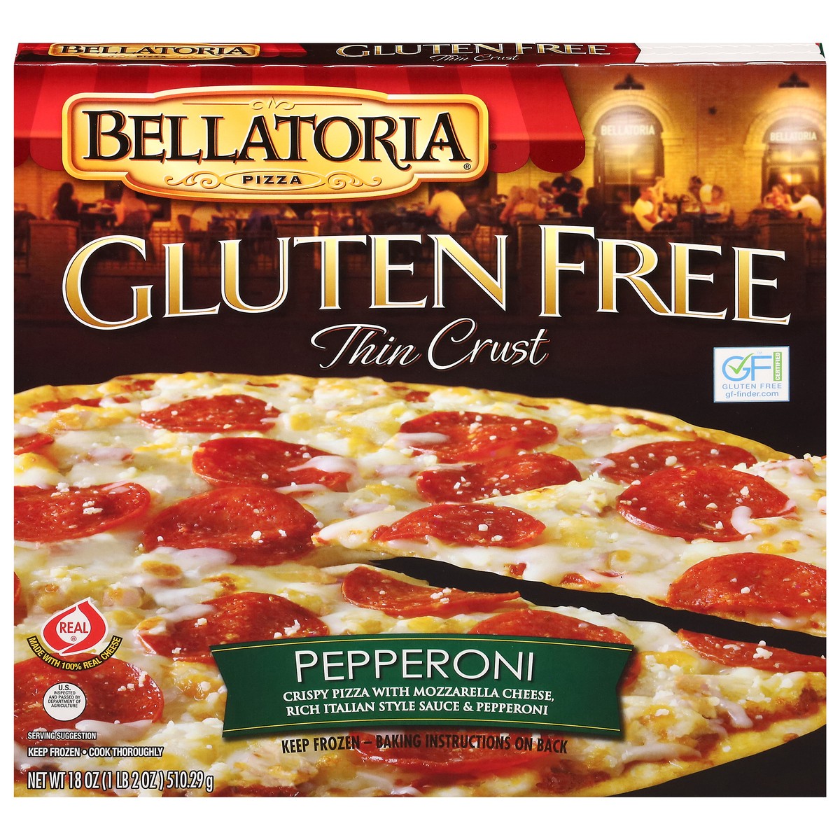 slide 13 of 13, Bellatoria Gluten Free Thin Crust Pepperoni Pizza 18 oz, 23.33 oz