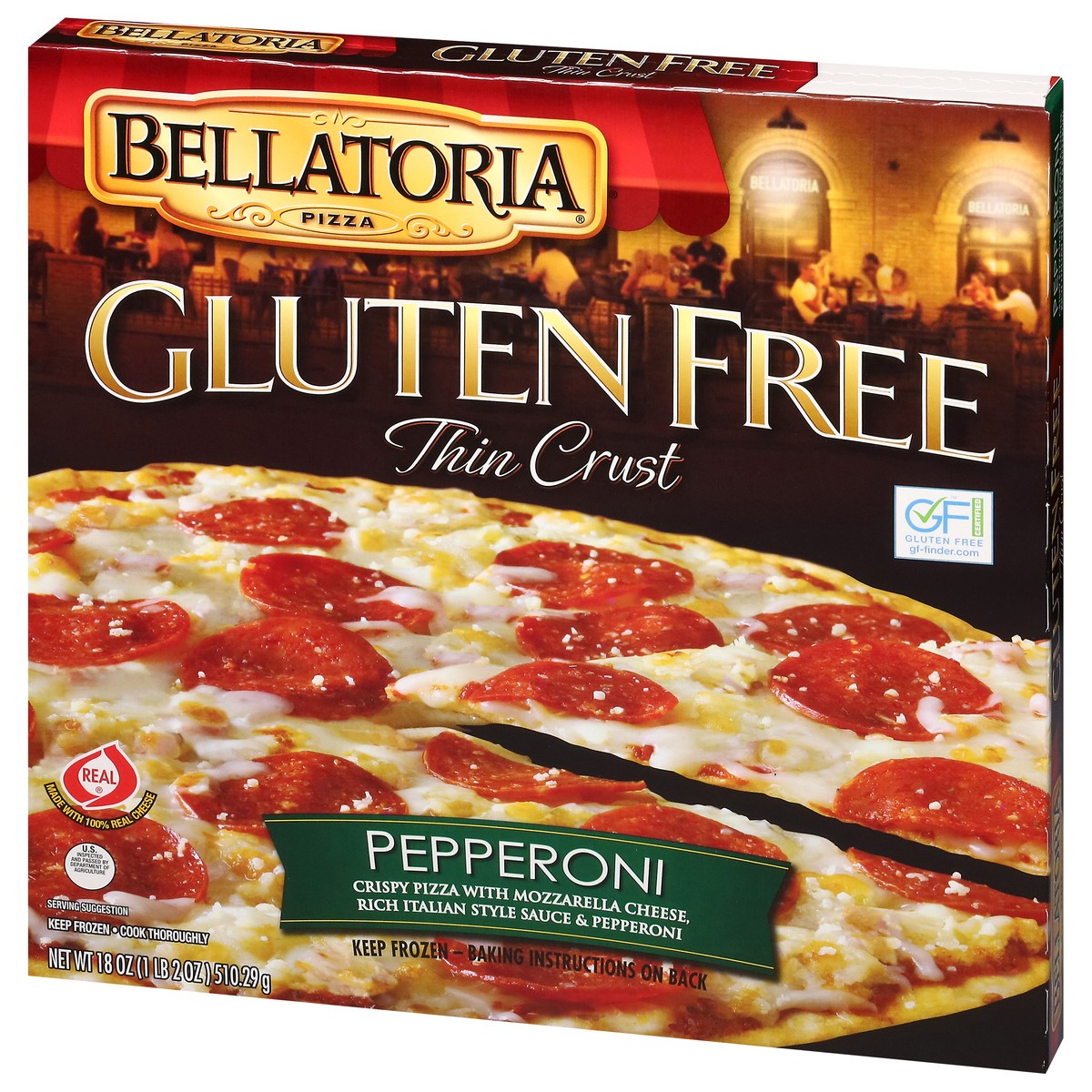 slide 7 of 13, Bellatoria Gluten Free Thin Crust Pepperoni Pizza 18 oz, 23.33 oz