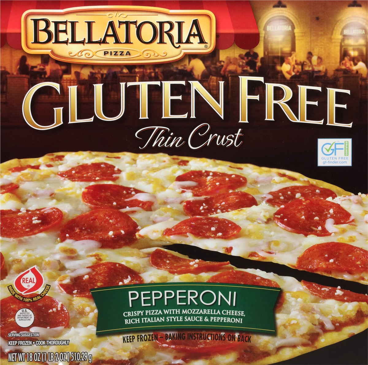 slide 9 of 13, Bellatoria Gluten Free Thin Crust Pepperoni Pizza 18 oz, 23.33 oz