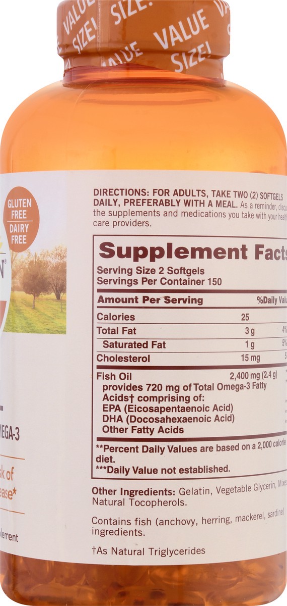 slide 5 of 11, Sundown Naturals Fish Oil 1200 Mg Omega 3 360 Mg Softgels, 300 ct