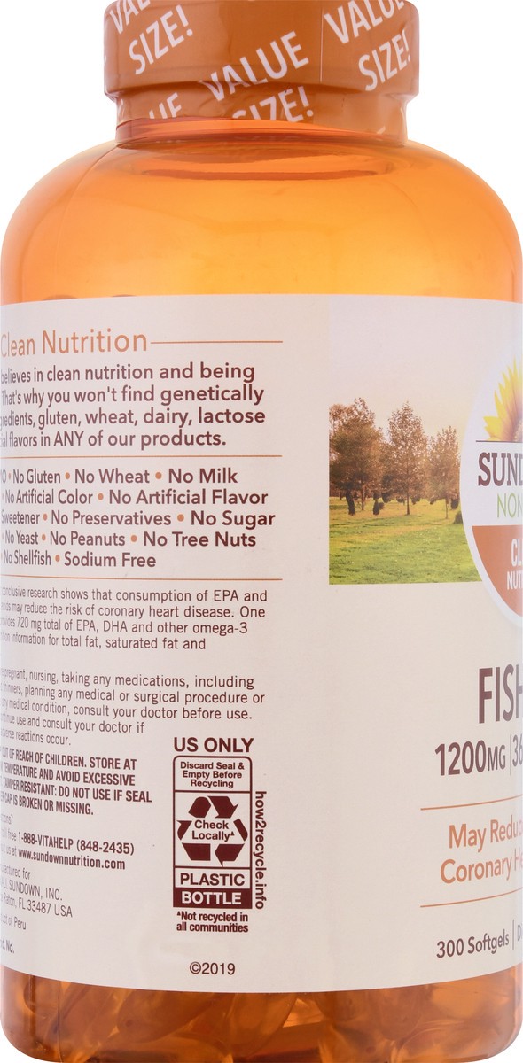 slide 6 of 11, Sundown Naturals Fish Oil 1200 Mg Omega 3 360 Mg Softgels, 300 ct