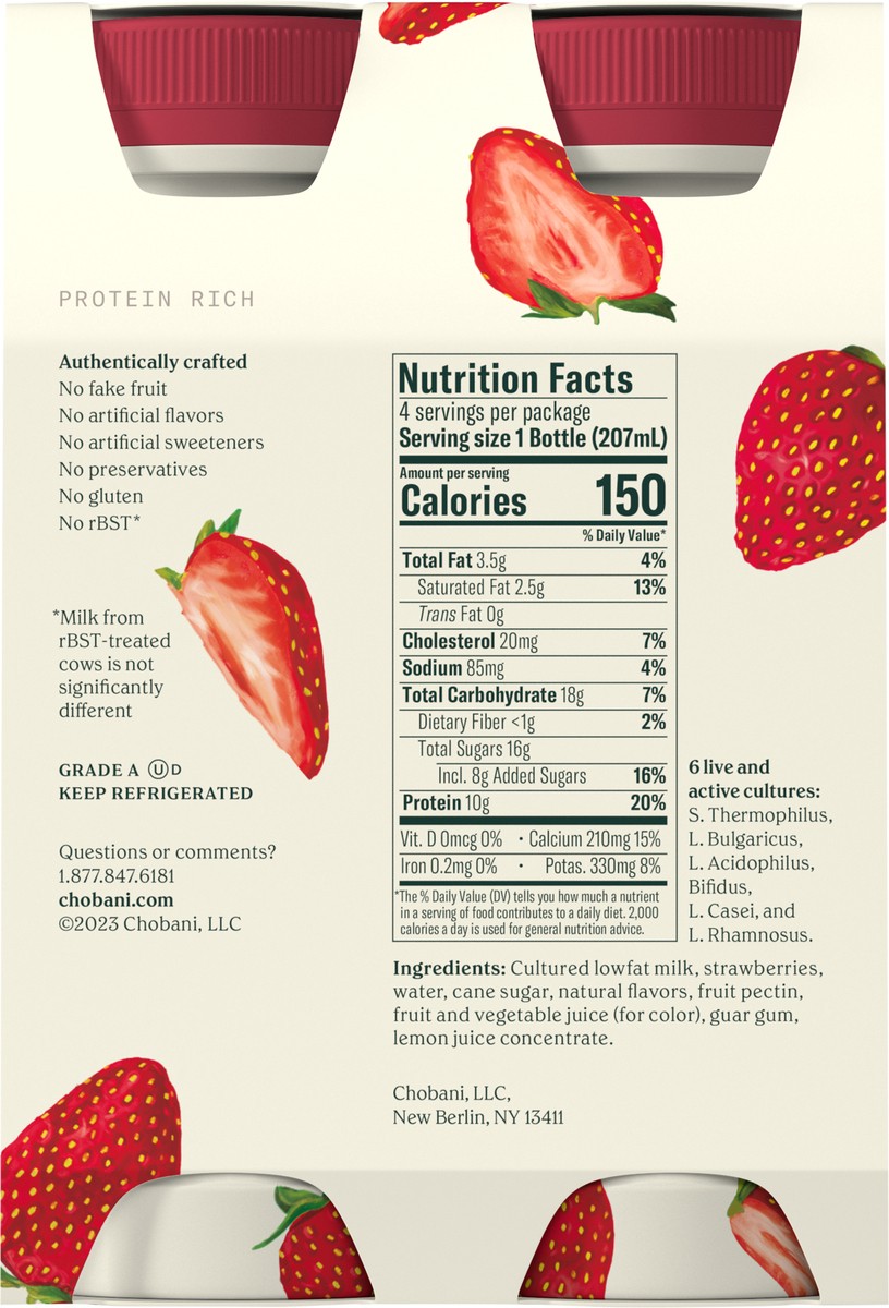 slide 9 of 13, Chobani Yogurt Drink, Greek, Lowfat, Strawberry, 4 ct