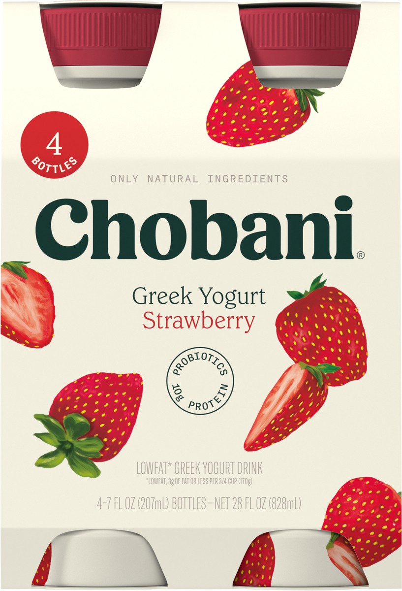 slide 13 of 13, Chobani Yogurt Drink, Greek, Lowfat, Strawberry, 4 ct