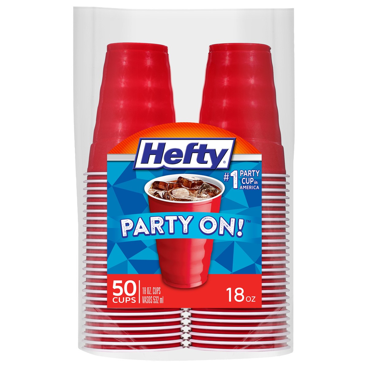 slide 4 of 11, Hefty Party On Disposable Plastic Cups, Red, 18 Ounce, 50 Count, 1.32 lb