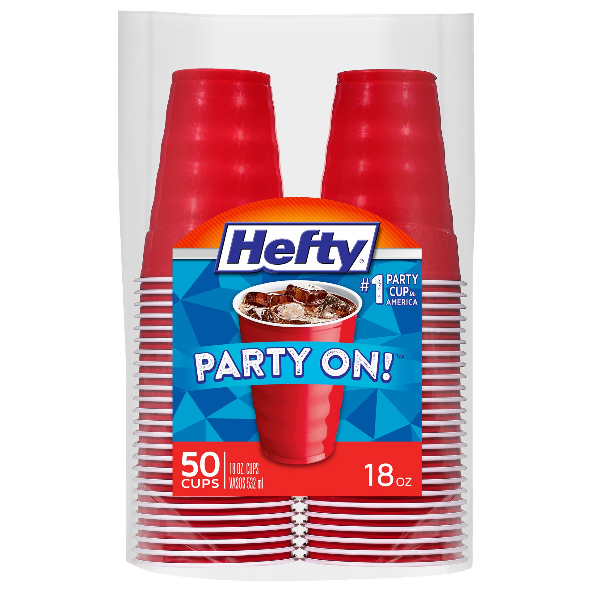 slide 1 of 11, Hefty Party On Disposable Plastic Cups, Red, 18 Ounce, 50 Count, 1.32 lb