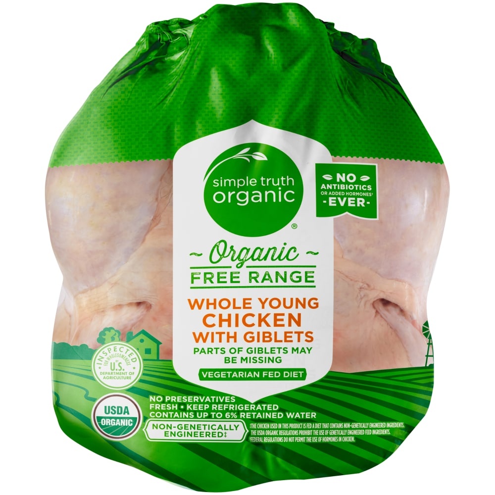 slide 1 of 1, Simple Truth Organic Free Range Whole Young Chicken (Single), per lb