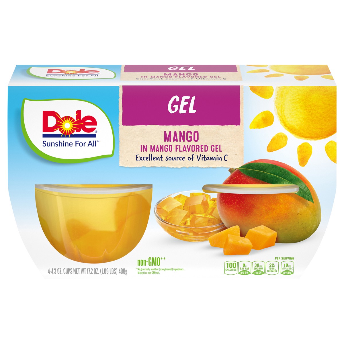 slide 1 of 8, DOLE Fruit Bowls Mango Flavored Mango in Mango Flavored Gel 4 - 4.3 oz Cups, 4 ct