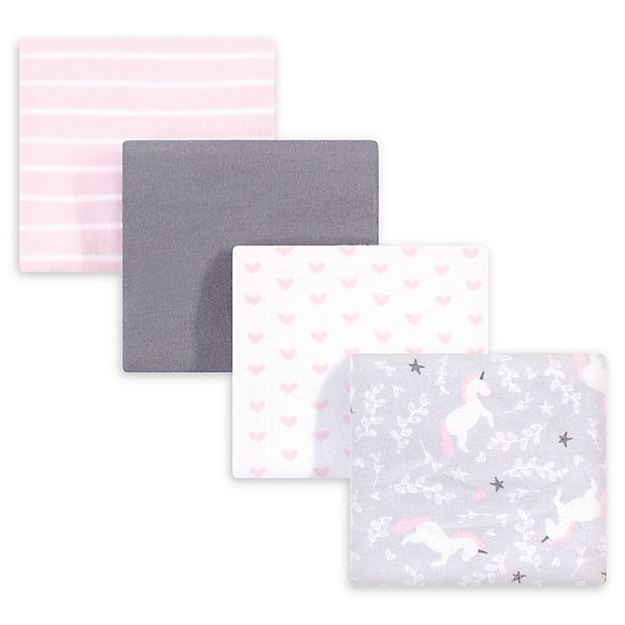 slide 1 of 1, Hudson Baby Whimsical Unicorn Flannel Receiving Blanket - Grey, 4 ct