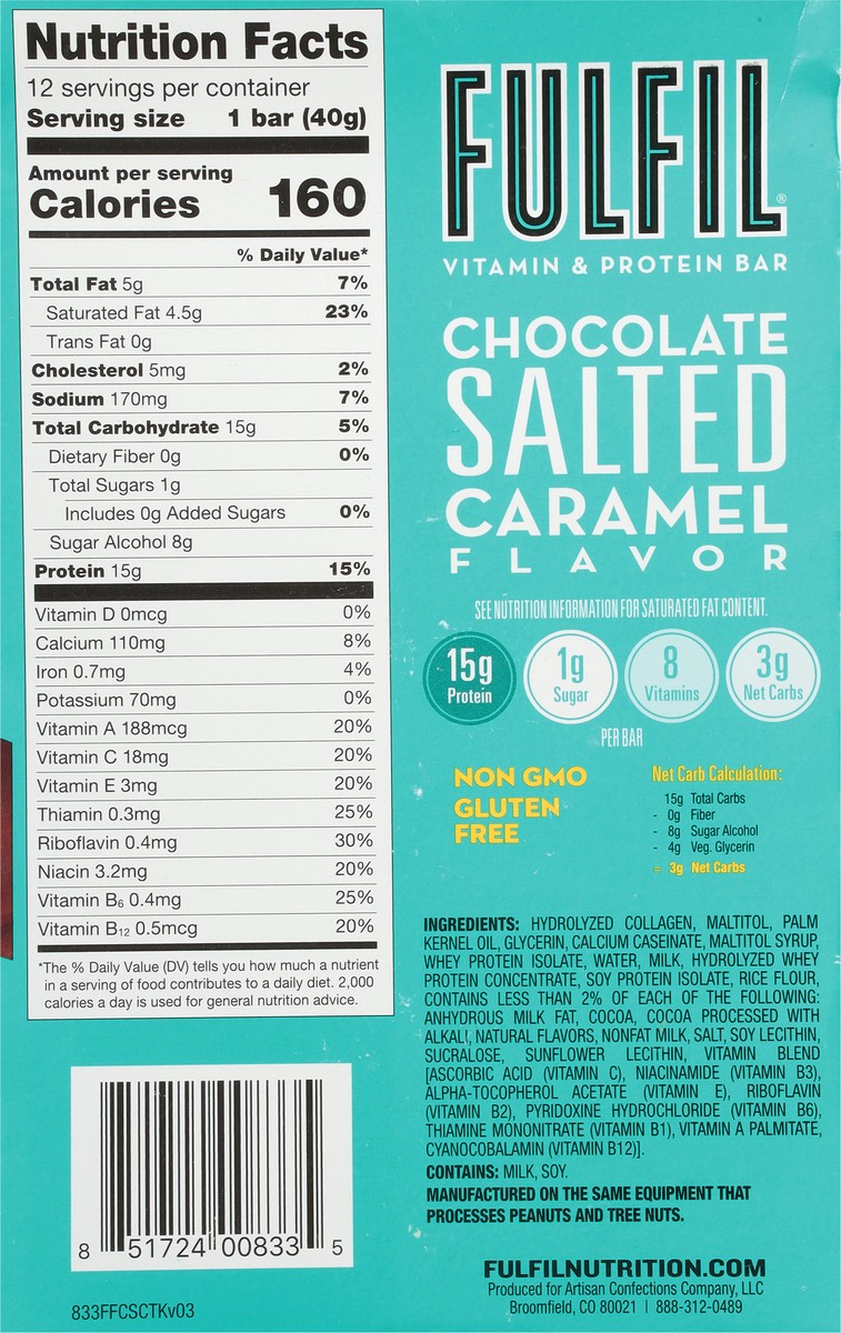 slide 7 of 9, Fulfil Chocolate Salted Caramel Flavor Protein Bar 12 - 1.41 oz Bars, 12 ct