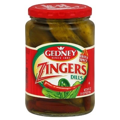 slide 1 of 1, Gedney Pickles Zingers Hot, 24 oz