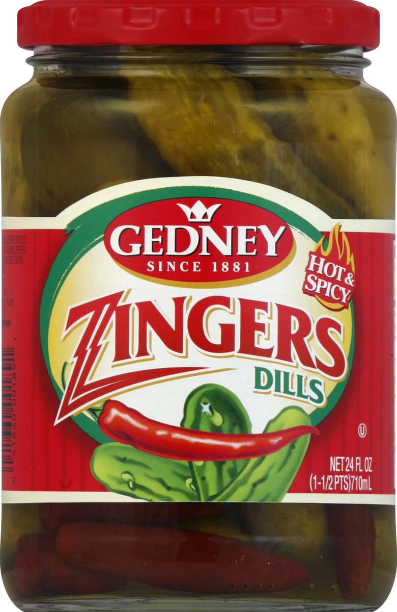 slide 1 of 2, Gedney Pickles Zingers Hot, 24 oz