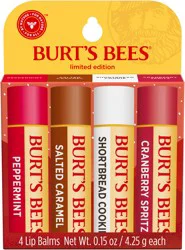 Burt's Bees Burt''s Bees Peppermint, Salted Caramel, Shortbread Cookie and Cranberry Spritz Lip Balm Set, Natural Origin Lip Care, 4 Tubes, 0.15 oz.