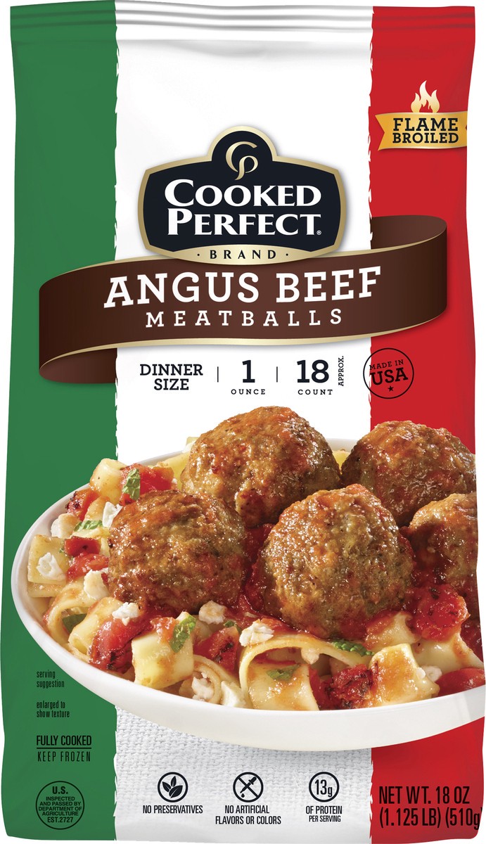 slide 8 of 9, Cooked Perfect Angus Beef Meatballs, 18 oz