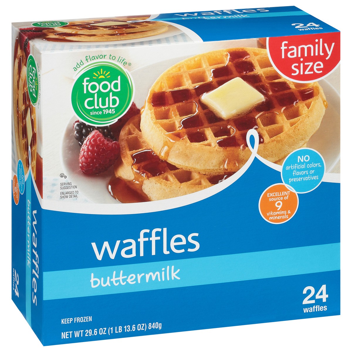 slide 2 of 9, Food Club Family Size Buttermilk Waffles 24 ea, 24 ct