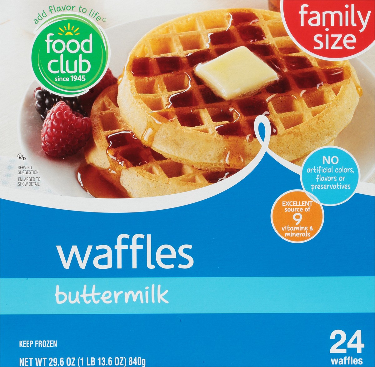 slide 1 of 9, Food Club Family Size Buttermilk Waffles 24 ea, 24 ct