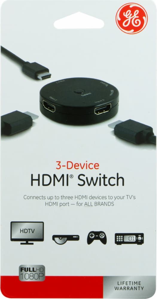 slide 1 of 1, GE HDMI Switch, 3 Device - Black, 1 ct