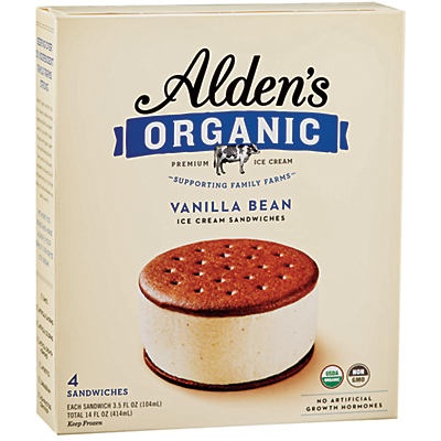 slide 1 of 1, Alden's Organic Vanilla Bean Ice Cream Sandwiches, 4 ct; 3.5 fl oz