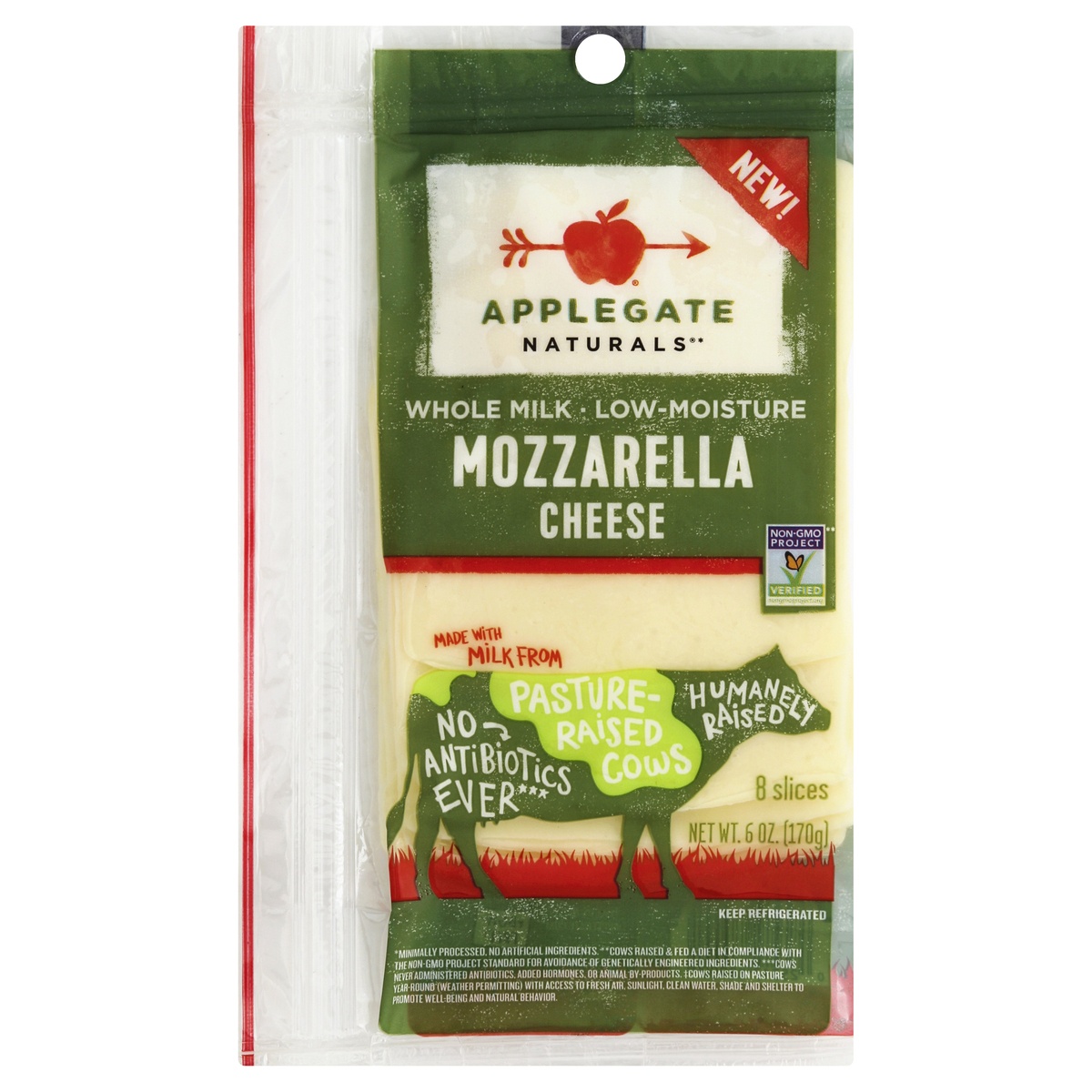 slide 1 of 1, Applegate Nat Sliced Mozz Cheese, 12 oz