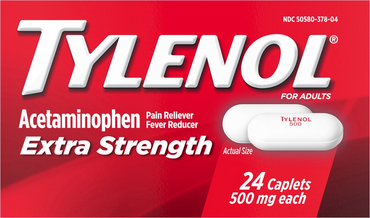 slide 5 of 8, Tylenol Extra Strength Caplets with 500 mg Acetaminophen, Pain Reliever & Fever Reducer, Acetaminophen For Minor Arthritis Pain, Headache, Backache & Menstrual Pain Relief, 24 Ct, 24 ct