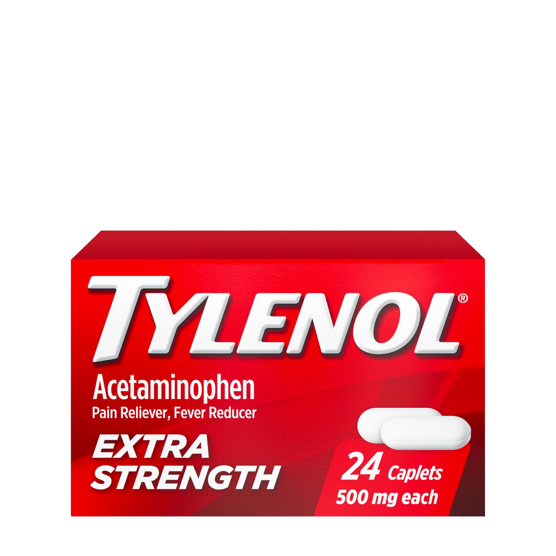 slide 1 of 8, Tylenol Extra Strength Caplets with 500 mg Acetaminophen, Pain Reliever & Fever Reducer, Acetaminophen For Minor Arthritis Pain, Headache, Backache & Menstrual Pain Relief, 24 Ct, 24 ct
