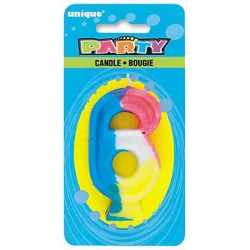 UNIQUE Rainbow Numeral Bday Candle #6