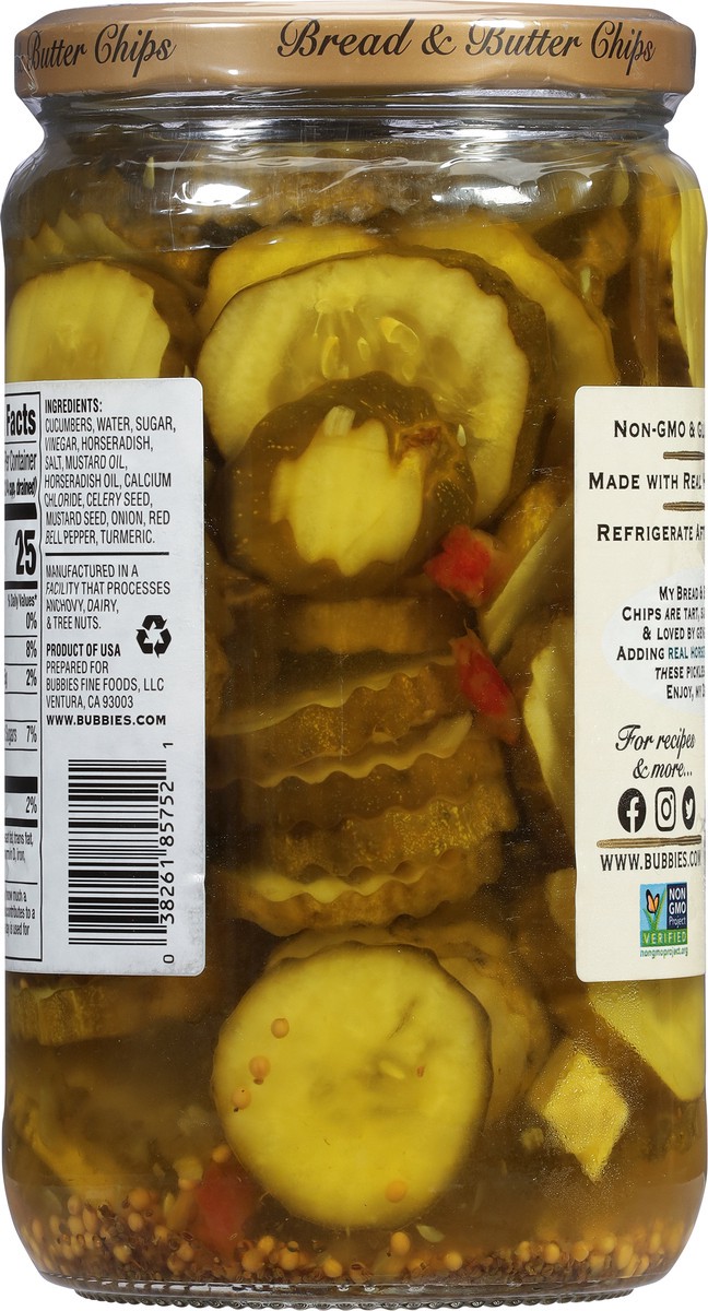 slide 5 of 14, Bubbies Horseradish Bread & Butter Chips Pickles 25 fl oz, 25 fl oz