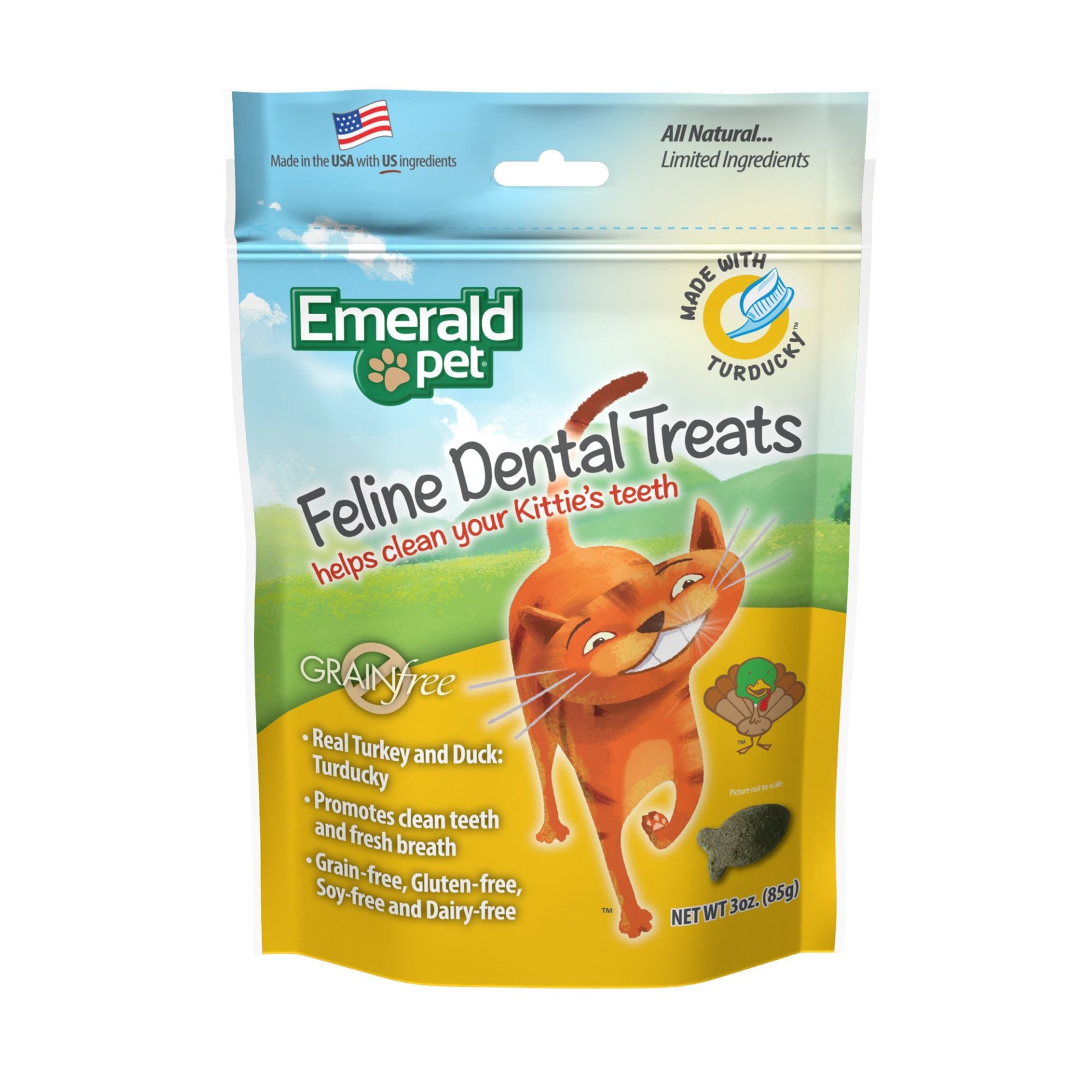 slide 1 of 1, Emerald Pet Feline Dental Treat Turducky for cats, 3 oz