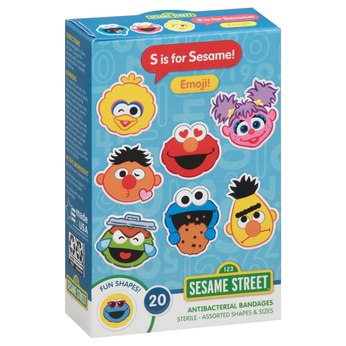 slide 9 of 9, Sesame Street Antibacterial Bandages 20 ea, 20 ct