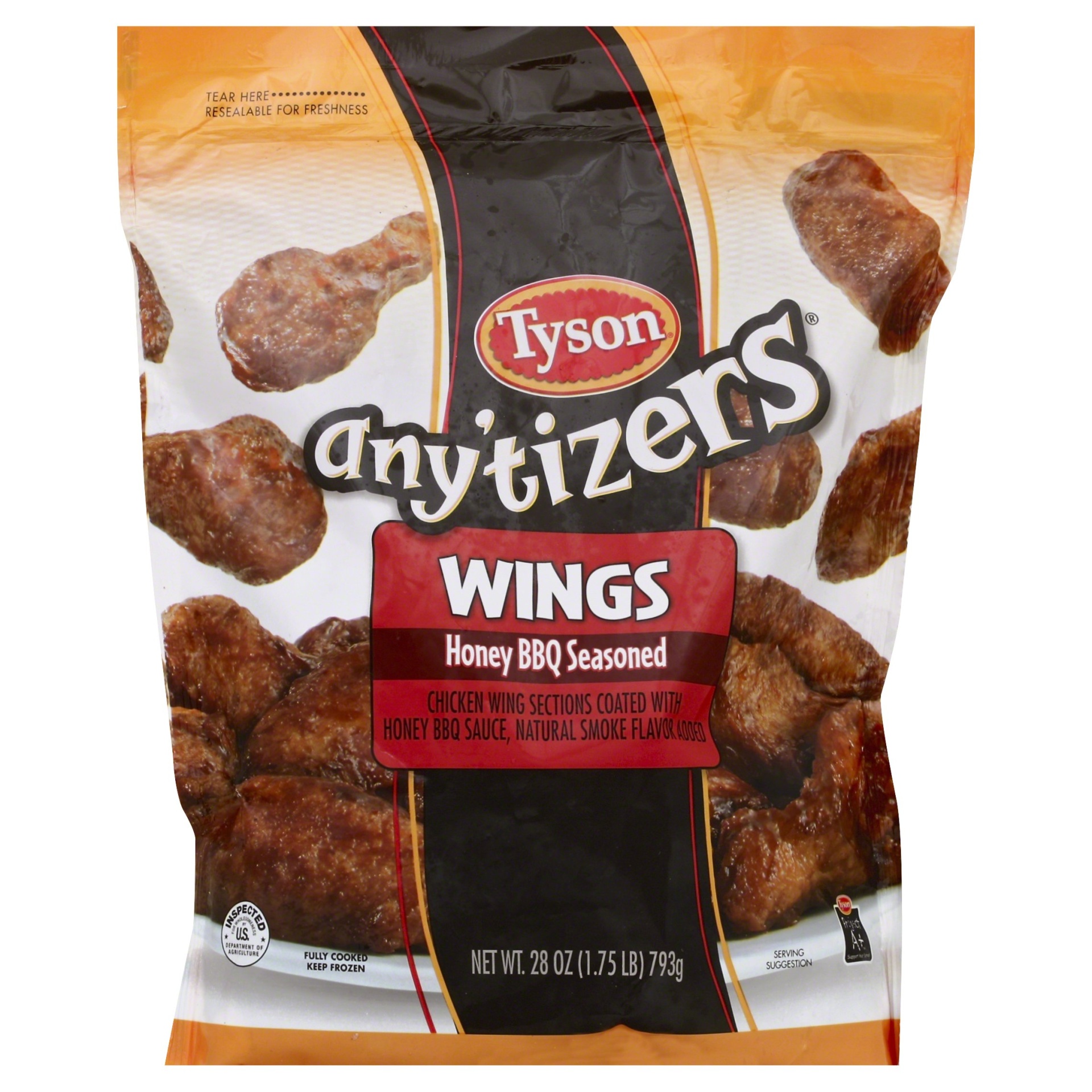 slide 1 of 1, Tyson Any'Tizers Honey BBQ Seasoned Wings, 28 oz