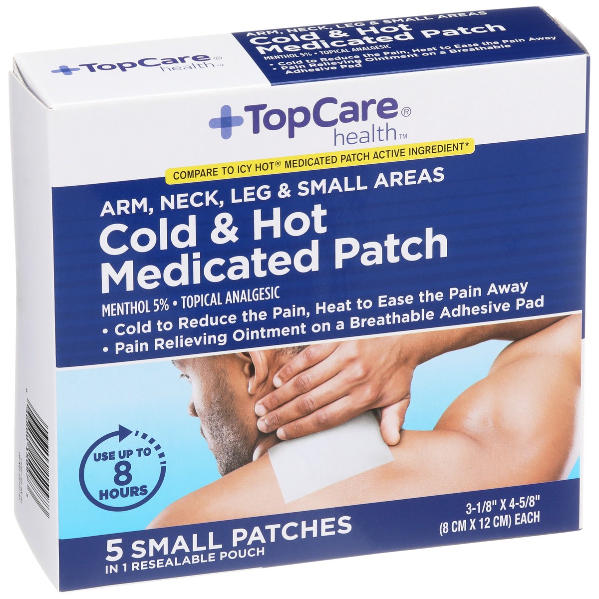 slide 2 of 8, TopCare Arm, Neck, Leg & Small Areas Cold & Hot Menthol 5% - Topical Analgesic Small Medicated Patches, 5 ct