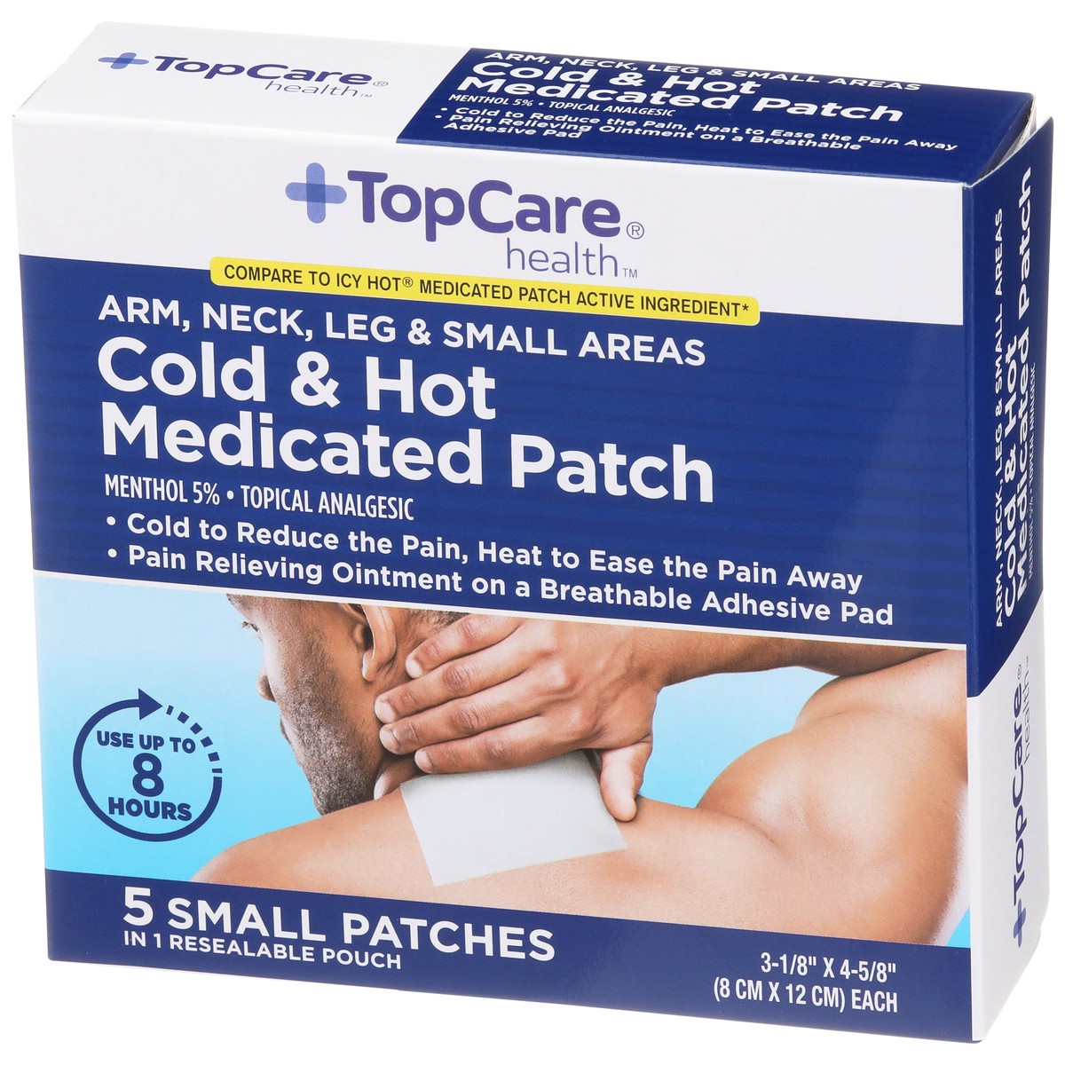 slide 3 of 8, TopCare Arm, Neck, Leg & Small Areas Cold & Hot Menthol 5% - Topical Analgesic Small Medicated Patches, 5 ct