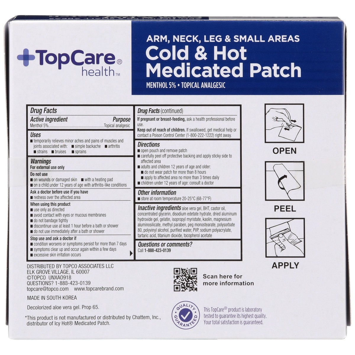 slide 8 of 8, TopCare Arm, Neck, Leg & Small Areas Cold & Hot Menthol 5% - Topical Analgesic Small Medicated Patches, 5 ct