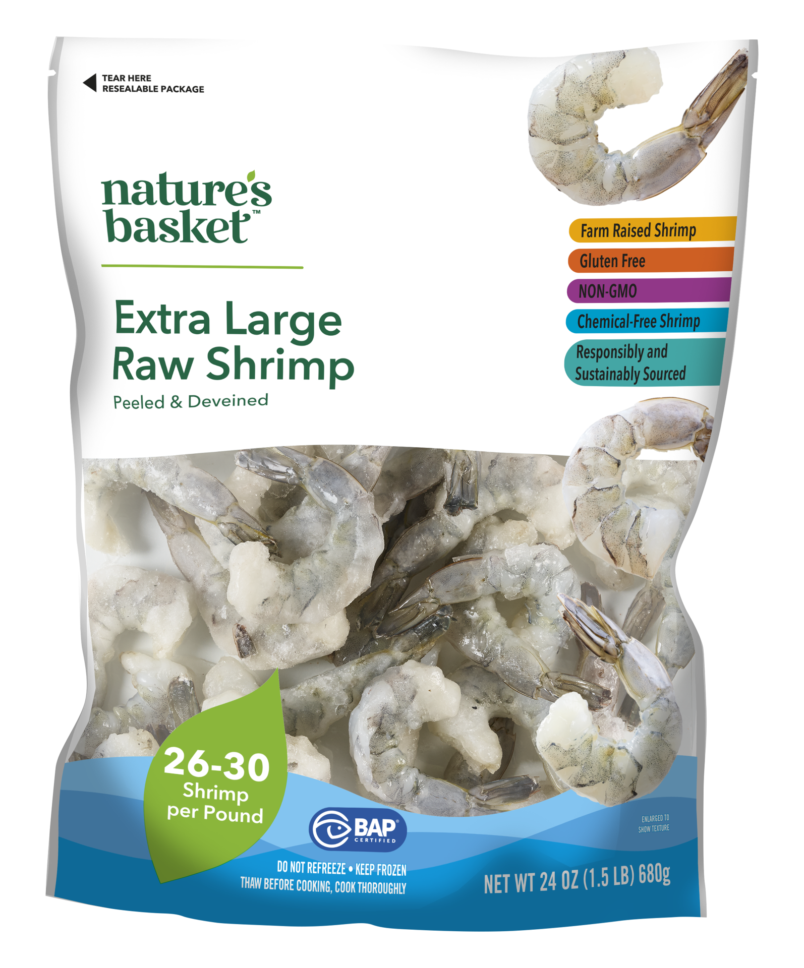 slide 1 of 1, Nature's Basket Extra Large Peeled & Deveined Raw Shrimp, 24 oz