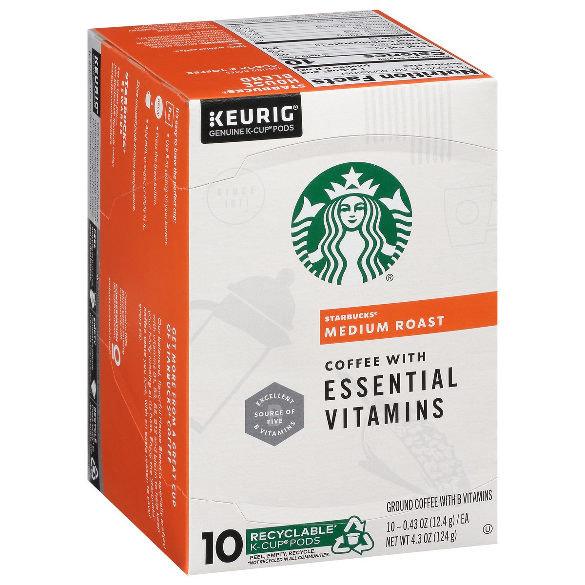 slide 3 of 9, Starbucks Medium Roast K-Cup Coffee Pods with Essential B Vitamins — for Keurig Brewers — 1 box - 4.3 oz, 4.3 oz