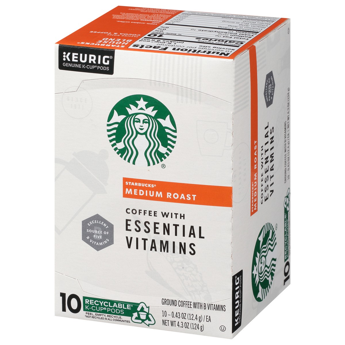 slide 6 of 9, Starbucks Medium Roast K-Cup Coffee Pods with Essential B Vitamins — for Keurig Brewers — 1 box - 4.3 oz, 4.3 oz