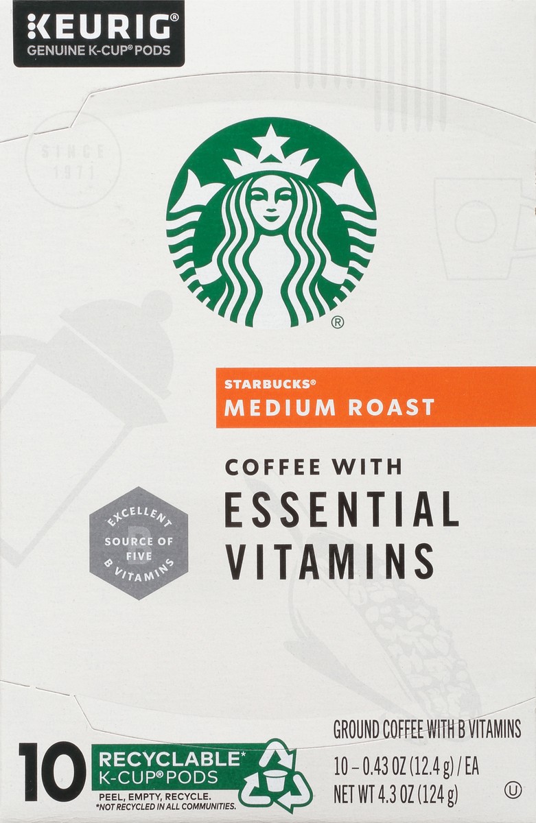 slide 8 of 9, Starbucks Medium Roast K-Cup Coffee Pods with Essential B Vitamins — for Keurig Brewers — 1 box - 4.3 oz, 4.3 oz