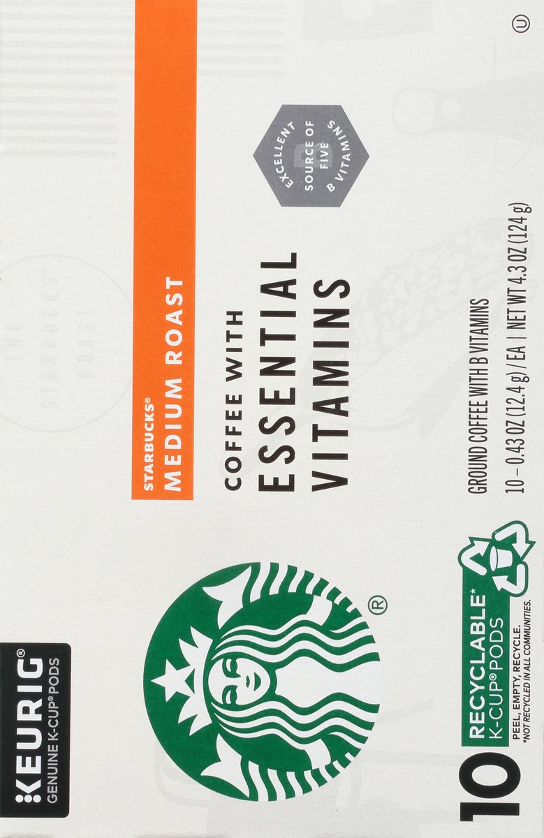 slide 2 of 9, Starbucks Medium Roast K-Cup Coffee Pods with Essential B Vitamins — for Keurig Brewers — 1 box - 4.3 oz, 4.3 oz