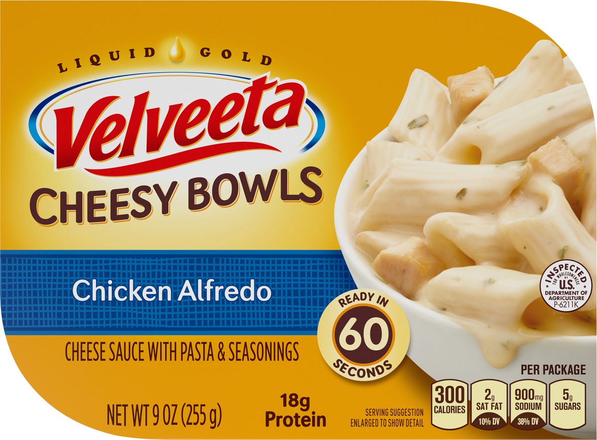 slide 1 of 5, Velveeta Cheesy Bowls Chicken Alfredo Microwave Meal, 9 oz Tray, 9 oz