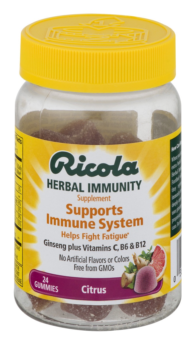 slide 1 of 1, Ricola Herbal Immunity Citrus Supplement Gummies, 24 ct