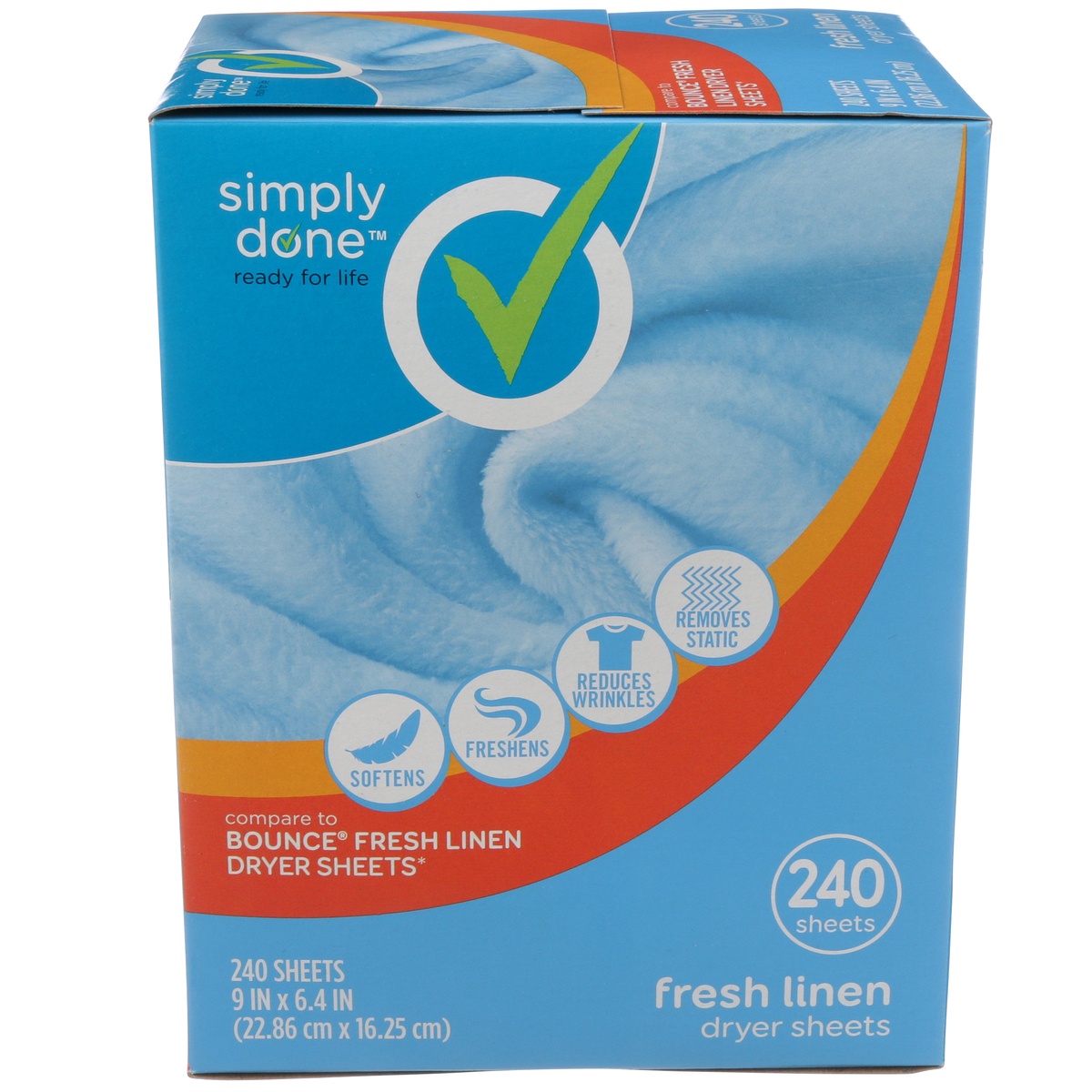 slide 1 of 1, Simply Done Dryer Sheets, Fresh Linen, 240 ct