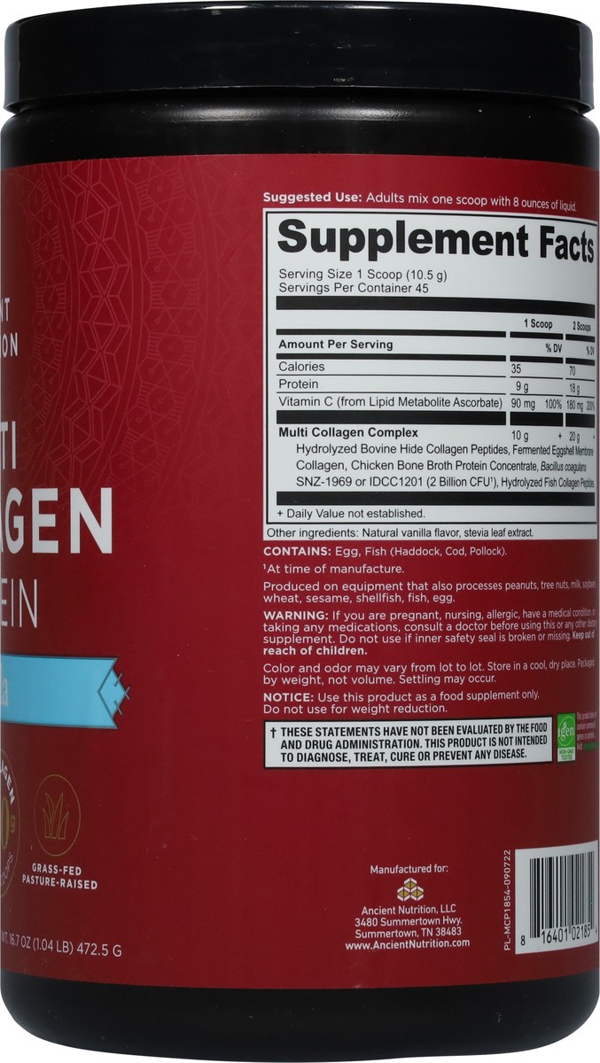 slide 8 of 9, Ancient Nutrition Vanilla Multi Collagen Protein 16.7 oz, 16.8 oz